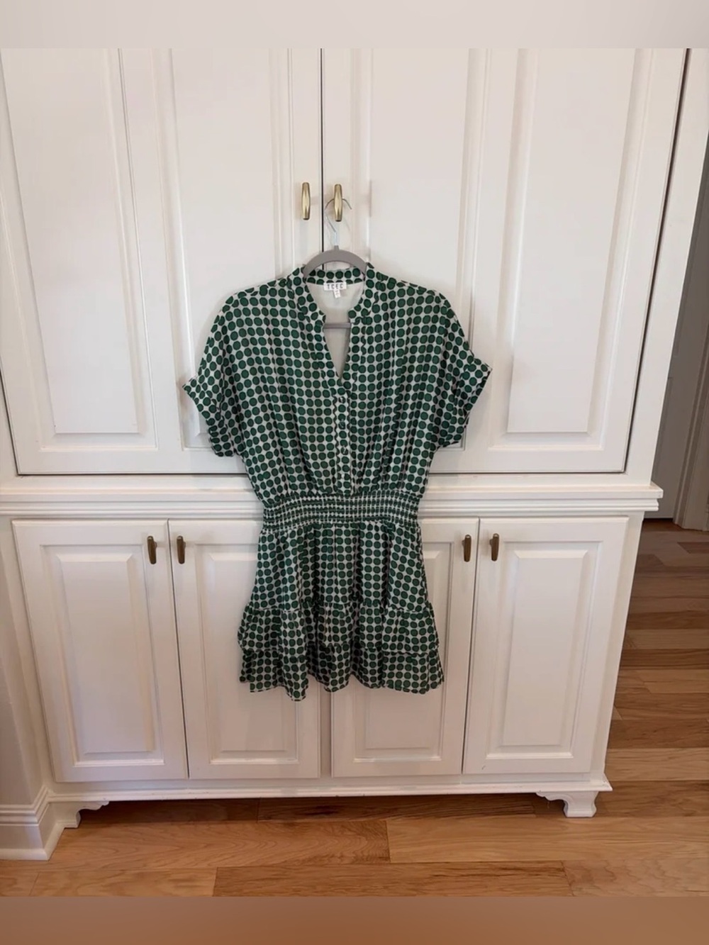 TCEC: Tiered Satin Short-Sleeve Geometric Print Mini Dress Size Large